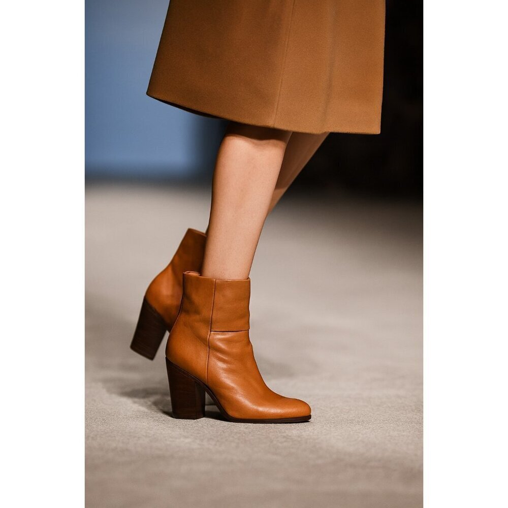 Rag & Bone New York Women’s Leather Ankle Boots Tan Heeled Booties Zip Back 39